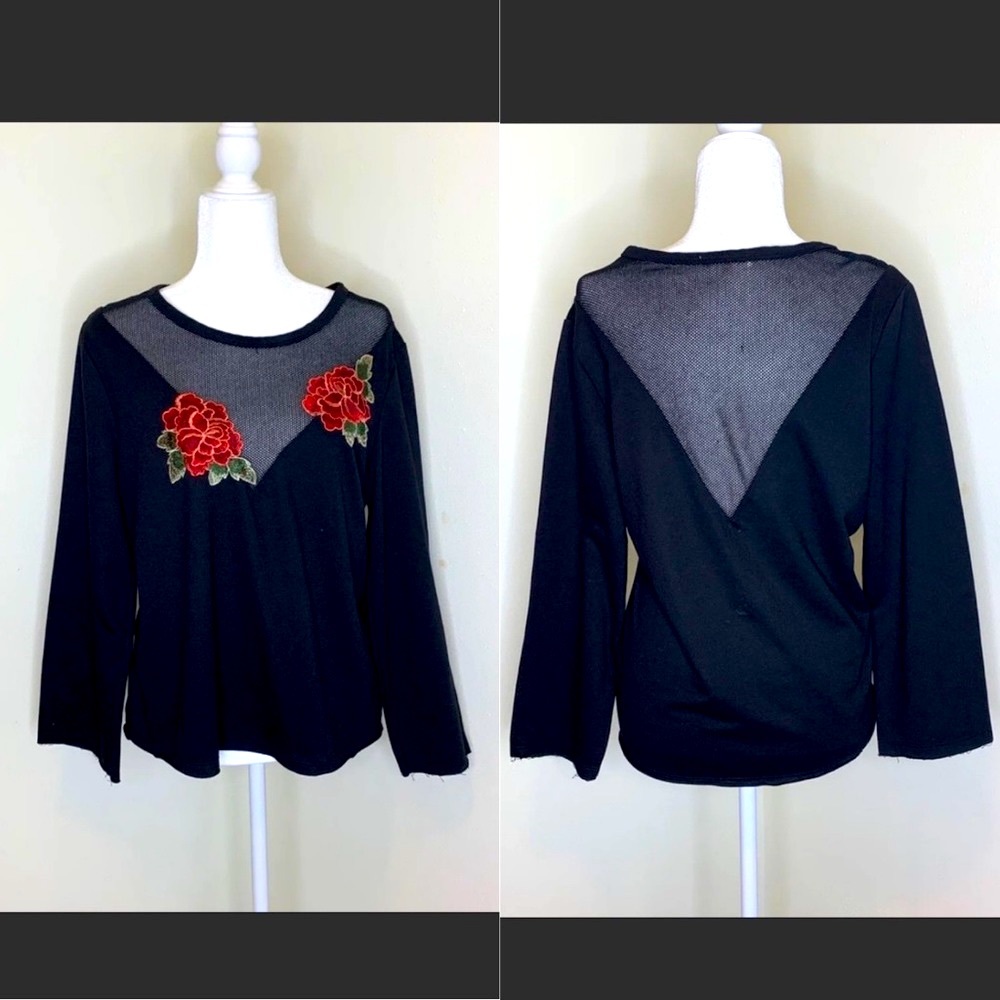 Black Rose Embroidered Top - Picture 1 of 7
